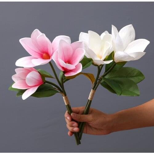 3 heads Real Touch PU Cymbidium Artificial Orchids Magnolias Bouquet Flowers for DIY Wedding Bride Hand Flowers Home Decor
