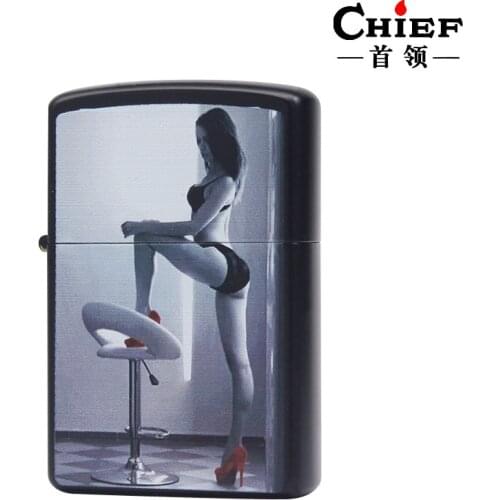 Leader high foot girl creative kerosene lighter Open Flame cigarette lighter personality grinding wheel metal cigarette set