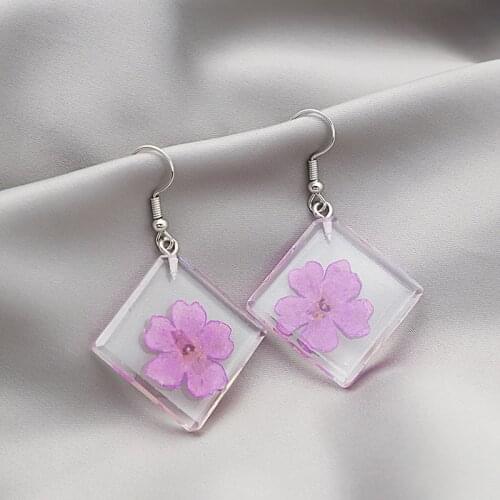 Classic Dry Flower Geometric Pendant Earrings For Women Girls Summer Design Square Hexagon Charms Dangle Ear Jewelry Gifts