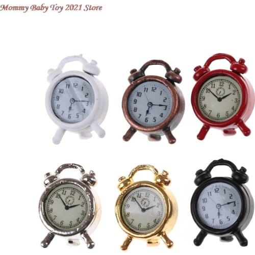 1pcs Lovely 1:12 Scale Alarm Clock Mini Home Decoration Dollhouse Miniature Toy Doll Kitchen Living Room Accessories 6 Colors