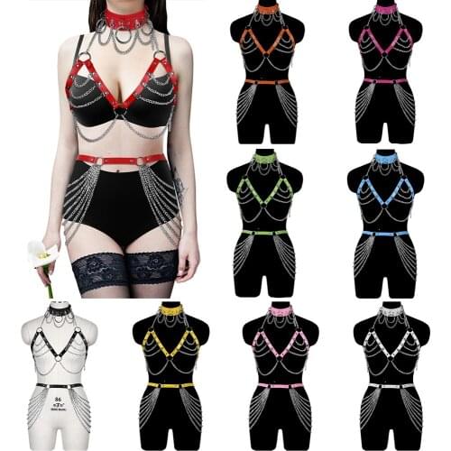 Harness Fashion PU Leather Body Belt Set Bdsm Cosplay Rave Wear Erotic Costume Sexy Lingerie Bondage Bra Caged Bralette Garter