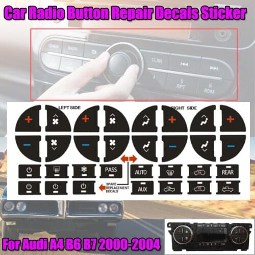 Car Interior Audio Button Repair Decals AS TP AC Central Control Sticker CD Broadcast Sticker For Audi A4 B6 B7 2000-2004