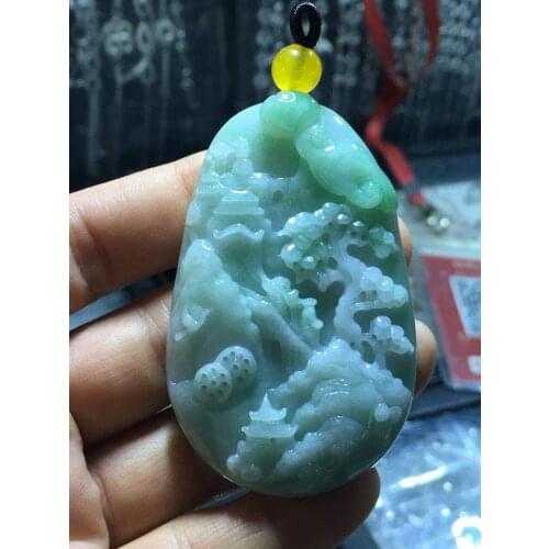 Natural Myanmar jade A HandCarved landscape jadeite jade green jade pendant jade necklace pendants jewelry necklaces