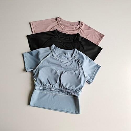 New Style Seamless Yoga Shirt Women Fitness Short Sleeve Crop Top Workout Tops Gym Clothes With Chest Pad Sports T-Shirt Female