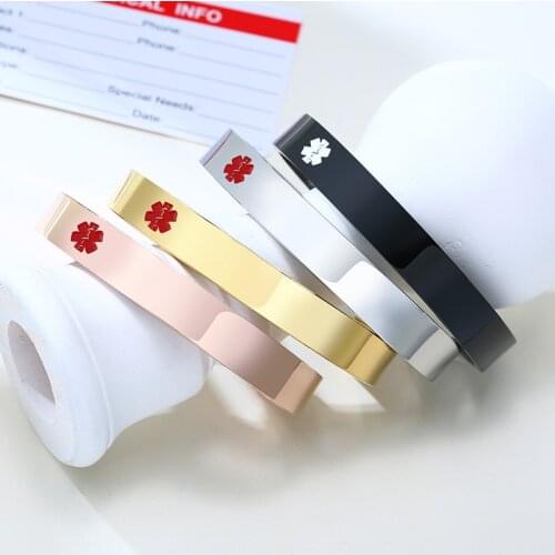 Personalized Medical Cuff Bracelet Custom Diabetic ICE Contact ID Stainless Steel Cuff Bangle Free Engraving