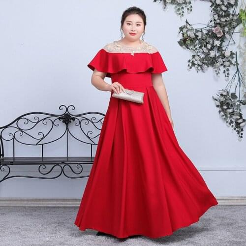Women Dress Elegant Red Regular O-Neck Ankle-Length Flowers A-Line Patter Satin Simple Lace Formal Dresses Women Elegant D003