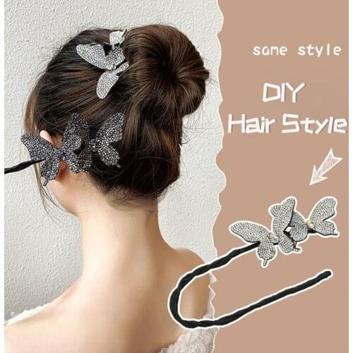 Korean hair device braided hair artifact lazy curly hair stick butterfly hairpin flower bud hair ornament headdress