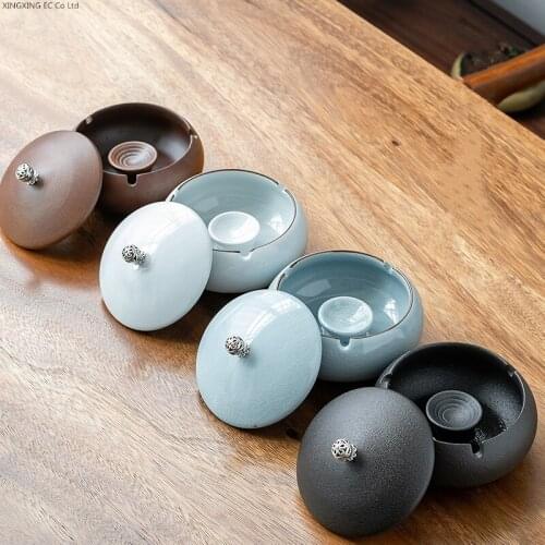 Retro Windproof Ceramic Ashtray with Lid Home Decor Accessories Ashtray Living Room Bar Cigarette Accessories Boyfriend Gift