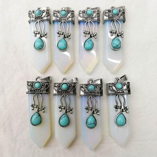 Reiki Fashion opal Stone Sword Pendants Pendulums Labradorite Pink Quartz tiger eye Black sidian Jewelry 12pcs