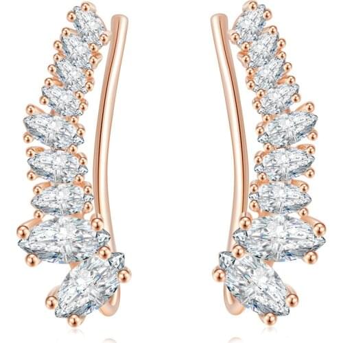 Luxury Shining Angle Wing Ear Cuff Earrings for Women AAA+ Cubic Zirconia Rose White Gold Color Fashion Jewelry E791 E792