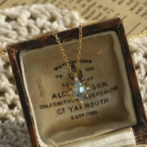 Luxury Female Blue Oval Pendant Necklace Sterling Silver Gold Chain Necklaces For Women Vintage Flower Crystal Wedding Necklace
