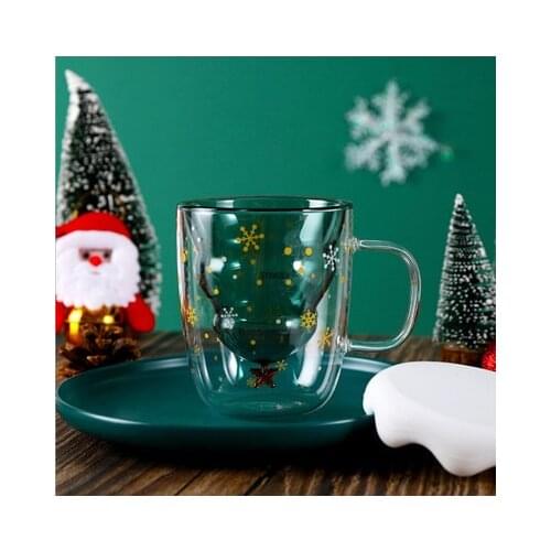 300ML Christmas mug Creative glass mug Christmas Tree Star Cup High Temperature Resistant Mug Double Layer Water Cups Xmas Gifts