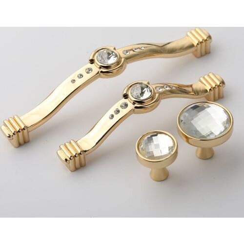 128mm modern fashion luxury solid gold kitchen cabinet wine cabinet door handle Transparent crystal drawer tv cabinet knob pull