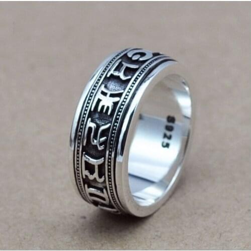 S925 sterling silver jewelry retro Thai silver six words mantra King Kong pestle genuine transshipment mans ring