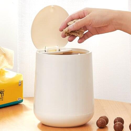 Cute White Waste Bin Living Room Nordic Plastic Mini Waterproof Desktop Trash Can with Lid Office Cubo Basura Home Products 50