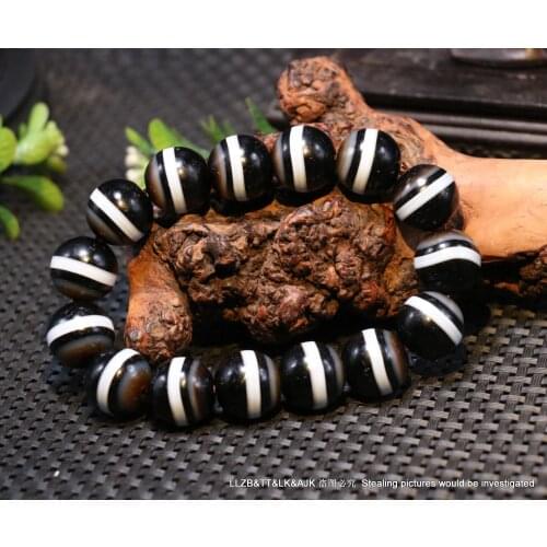 Ultra Energy Tibetan Top Old Agate 1 Line Healer Medicine dzi Bead Bracelet 4A++ LKbrother Talisman UPD210202A4