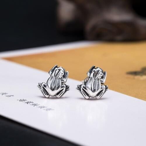 Vintage Cute Frog Stud Earrings for Men Women Punk Styke Silver Plated Animal Earrings Fashion Party Bohemian Earrings Jewelry