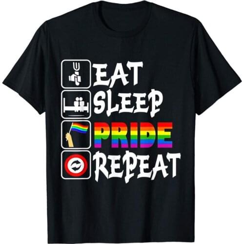 Eat Sleep Pride Repeat Funny T-Shirt Gift Lgbt Pride Brand Male Short Sleeve Fashion Homme Custom For Men Printing Shirt