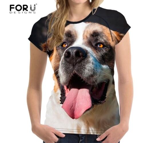FORUDESIGNS Funny 3D Dog Saint Bernard Printing Women T shirt Summer Short Sleeve Top Tee Clothing for Teen Girl O Neck T-shirt