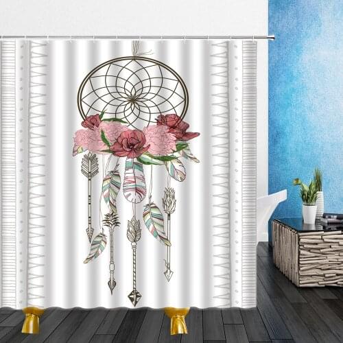Cartoons Shower Curtains Wind Chimes Feather Flowers Pattern 3D Print Waterproof Cloth Bathroom Decor Curtain Set With Hooks