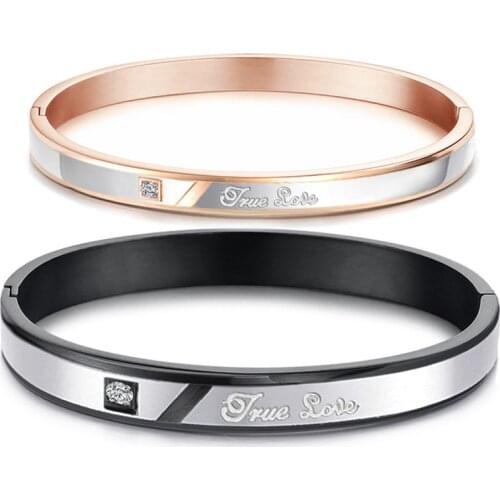 SIZZZ Accessories Cubic Zirconia Couple Bangles VintageTitanium Plated Valentines Day Gift for women/men