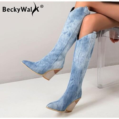 Fashion Wedge Shoes for Woman Pointed Toe High Heel Womens Boots 2021 New Winter Knee High Boots Women Large Size 41-48 WSH3745