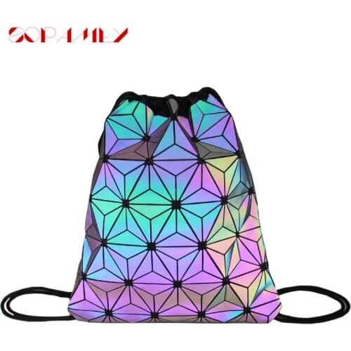 Women Drawstring Backpack Holographic Female Geometric Luminous Backpack For Teenage Girls Bagpack Rucksack mochila feminina