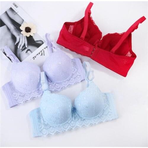Women Lace Embroidered Bow Bra Sexy Padded Up Bra Push Up 3/4 Cup Bra Underwire