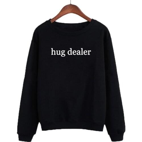 Women Pullover Sudaderas Mujer Hug Dealer Letters Print Sweatshirt 2019 Spring Women Long-sleeved Loose Black White Hoodies