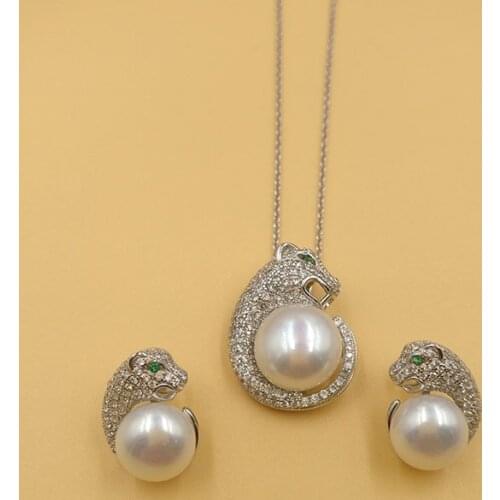Sinya Natural pearls panther leopard pendant necklace earring fine jewelry sets in 925 sterling silver Gift for Mum Women lover