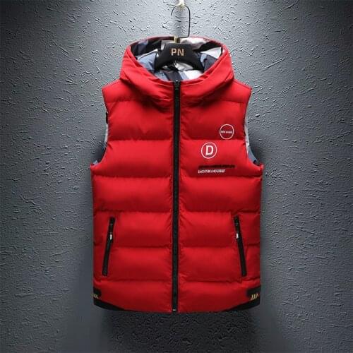 2021 New Korean Version Waistcoat Autumn and Winter Thickened Cotton Shoulder Vest Hooded Two Sides Wear Jacket MenS Top