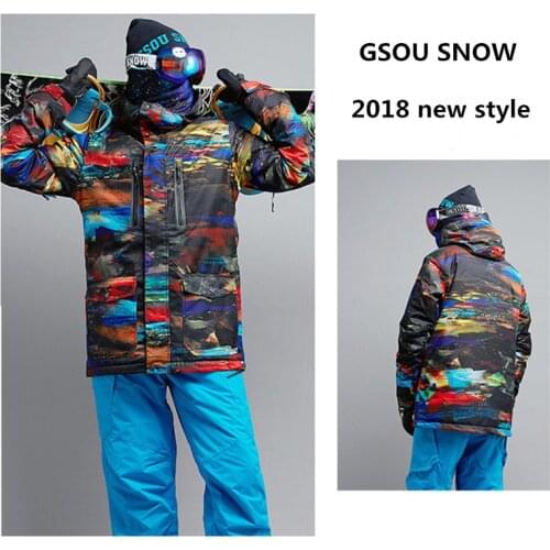 Gsousnow New ski jacket Mens windproof warm thickening multicolored Ski suit male Super warm ski suits