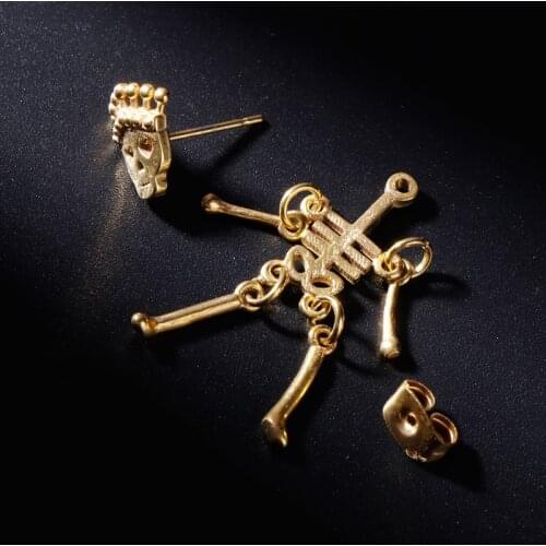 1pc New Design Punk Earrings Skull Skeleton Man Women Jewelry Charms Personality Hollow Vintage Fashion Creative Hip Hop E56A