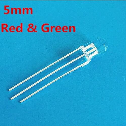 100pcs 5mm Red & Green Bicolor LED Transparent 3 pin Common Anode Super Bright 5 mm Light-Emitting Diode LED Lamp Light DIY PCB