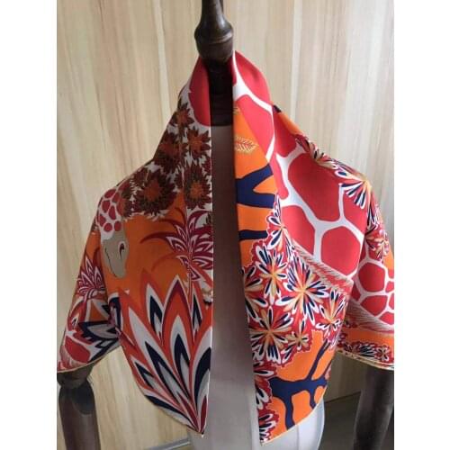 2021 new arrival winter spring classic giraffe 100% real silk scarf twill hand made roll 90*90 cm shawl wrap for women lady