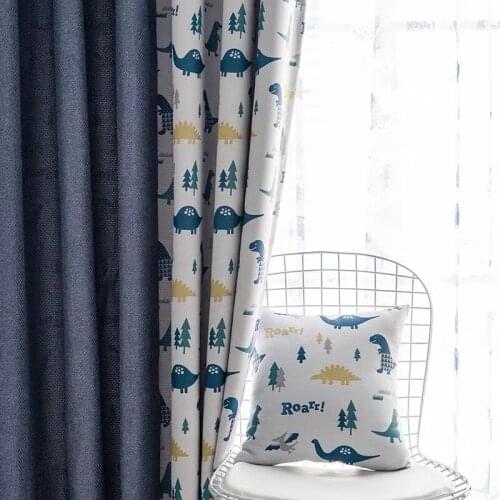 2021 New Dinosaur Pattern Cartoon Printed Curtains Childrens Room Cotton and Linen Printed Curtain Fabrics Can Be Customized