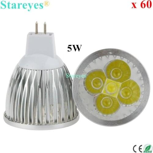 Free shipping 60 pcs Dimmable MR16 5W AC&DC 12V High Power LED Spotlight Downlight Lamp droplight bulb LED light lighting