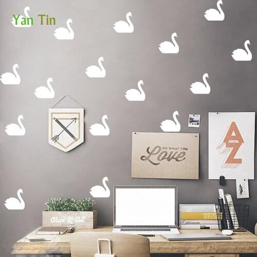 7*7cm*16pcs Cartoon Cute Swan Shape Wall Sticker For Kids Child Rooms Nursery Easy To Apply Wall Decals DIY Removable Art Mural
