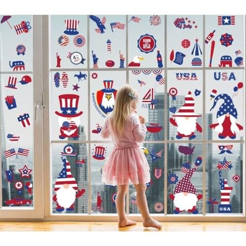 9 Sheets Independence Day Sticker No Glue Waterproof Decals Home Car Glass Window Cling Stickers