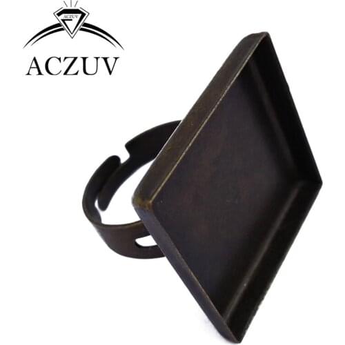 Aczuv Antique Bronze 100pcs 25mm Square Cabochon Settings Adjustable Ring Blanks Bezel Ring Base Ring Tray Findings SRS002