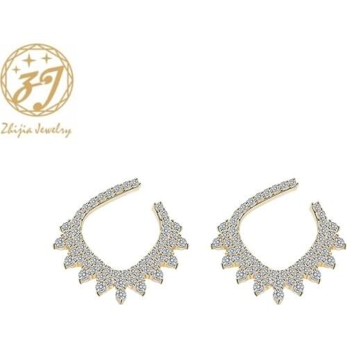 Zhijia Shiny crystal rhinestone geometric design earrings for women creative unique female earrings jewelry