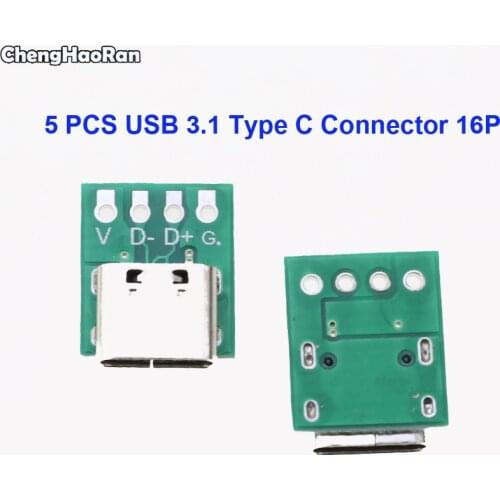 ChengHaoRan 5PCS USB 3.1 Type C Connector 16 Pin Test PCB Board Adapter 16P Connector Socket For Data Line Wire Cable Transfer