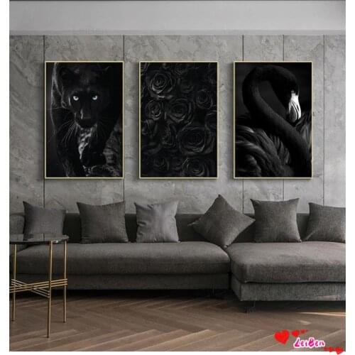 Black Swan Panther Rose Canvas Painting Cheetah Modernist Poster for Living Room Decorative Picture Home Interior Wall Art Decor