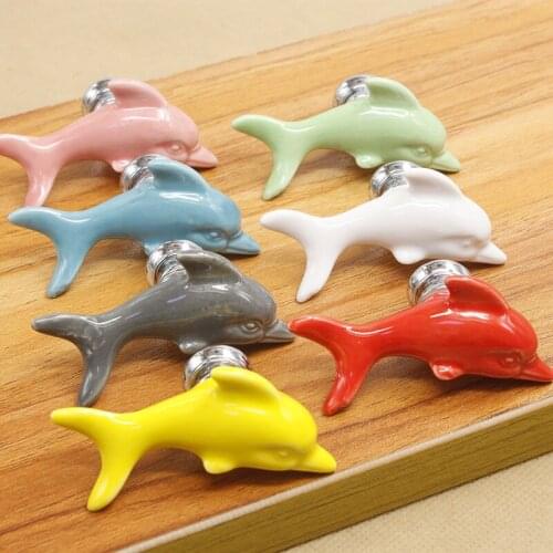 Color drawer knobs Dolphin childrens desk wardrobe drawer simple style easy installation ceramic handle knob