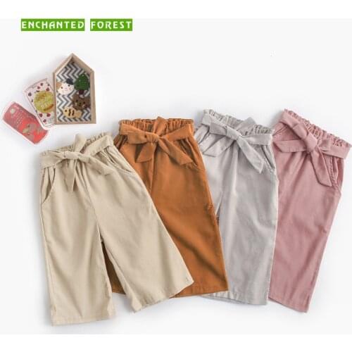 Baby corduroy pants autumn and winter new girls wide-leg pants elastic band bow straight pants girls ankle-length pants