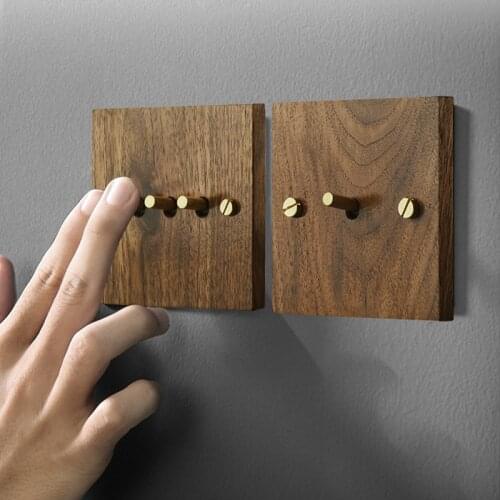 Personality Creative 1-4 Gang 2 Way Black Walnut Solid Wood Panel Switch Brass Lever Wall Light Toggle Switch USB Socket