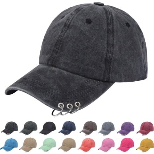 Denim Baseball Cap with Rings for Men Cotton Kpop Spring Summer Trucker Womens Cap Hip Hop Sun Visor Black Dad Hat Snapback