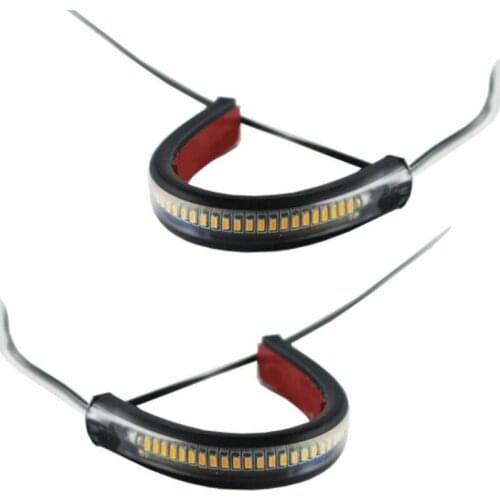 Flexible Switchback Dual-Color White & Amber Motorcycle LED Fork Turn Signal DRL Daytime Running Light Waterproof