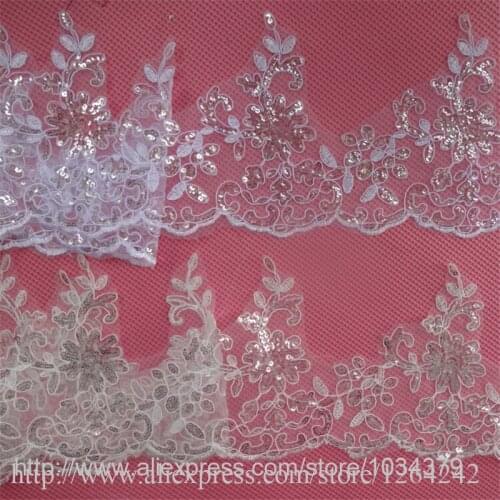 Delicate 9meters 16.5cm Sequins Ivory, White Fabric Flower Venise Venice Lace Trim Applique Sewing Craft for Wedding Dec. LW0339
