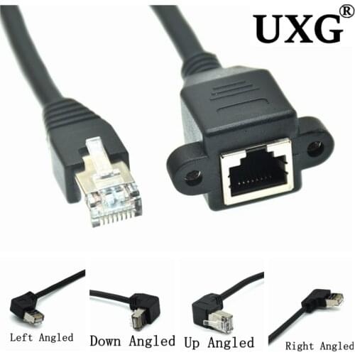8Pin RJ45 Cable Male to Female Screw Panel Mount Ethernet LAN Network 8 Pin 90 Degree Right Angle Extension Cable 0.3m 0.6m